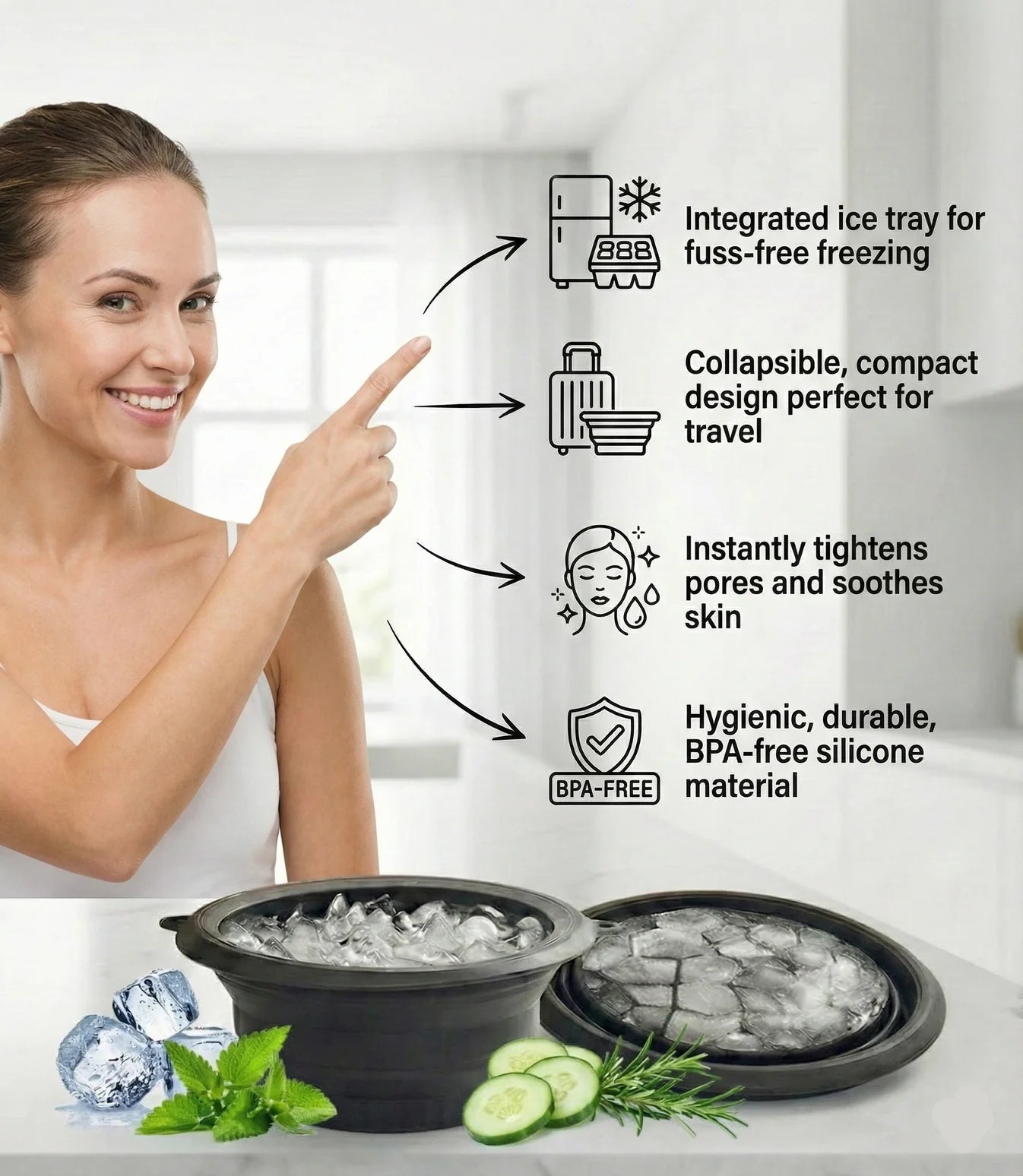 Ice Face Therapy Bowl - Collapsible silicone For Skin Tightening & Glow